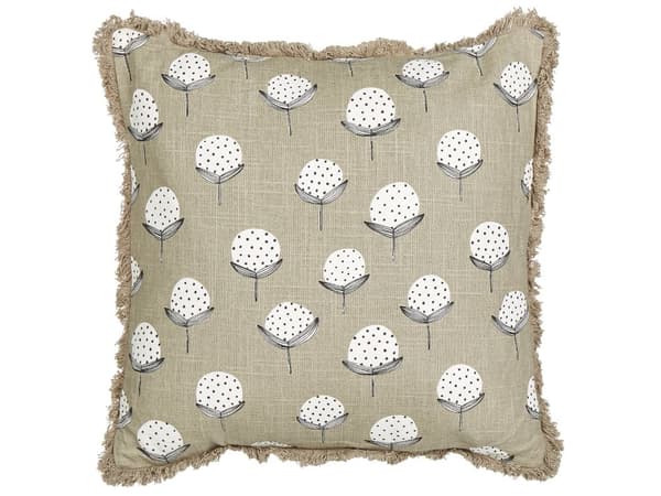 Koristetyyny beige puuvilla 45 x 45 cm neliö käsintehty kukkakuvio irrotettava päällinen
