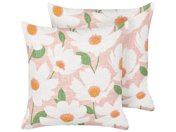 Koristetyyny vaaleanpunainen 45 x 45 cm puuvilla 2 kpl kukkakuvio neliö käsintehty vetoketju boho