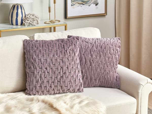 Sæt med 2 dekorative lilla velourpuder 45 x 45 cm dekorativ stil moderne traditionel til stue soveværelse