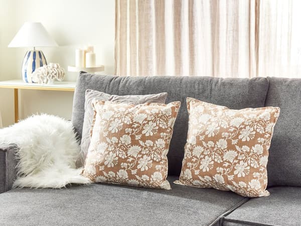 Koristetyyny beige valkoinen 45 x 45 cm puuvilla 2 kpl neliö kukkakuvio käsintehty boho