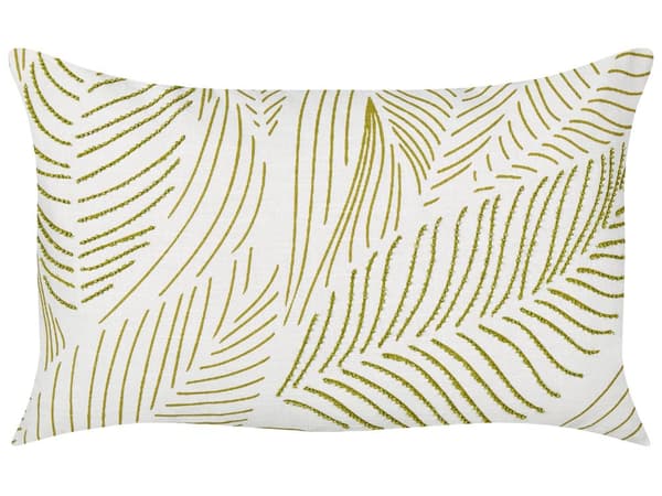 Pyntepude hvid/grøn 30 x 50 cm bomuld polyester 2 stk broderet bladmønster boho