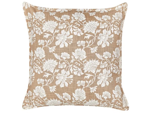 Pyntepude beige hvid 45 x 45 cm bomuld 2 dele firkantet blomstermønster håndlavet boho