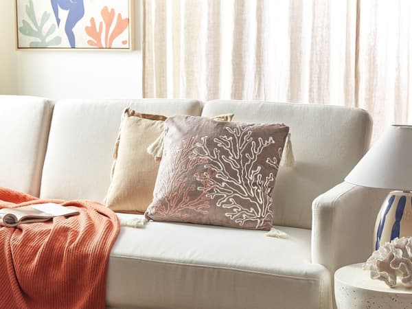 Pyntepude Taupe Velour 45 x 45 cm Moderne Sofapude med Koral Mønster Broderet Pude til Stuen og Sengen Dekoration Tilbehør