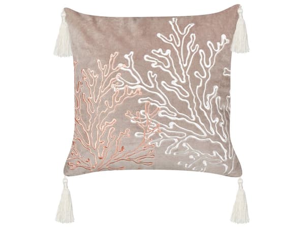 Pyntepude Taupe Velour 45 x 45 cm Moderne Sofapude med Koral Mønster Broderet Pude til Stuen og Sengen Dekoration Tilbehør