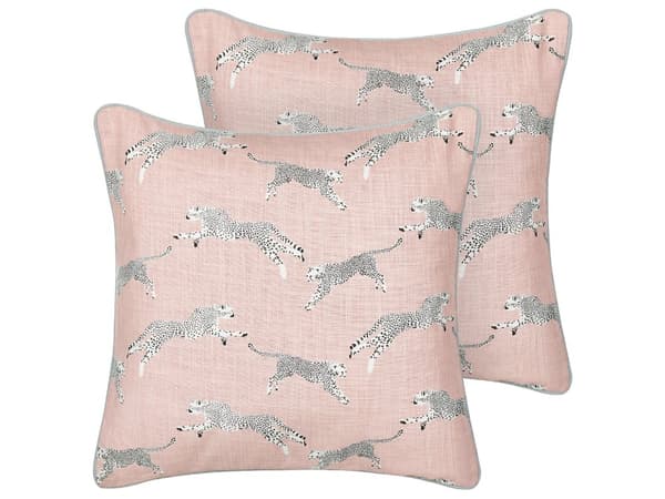 Koristetyyny pastellipinkki puuvilla 45 x 45 cm 2 kpl setti printattu gepardi kuvio