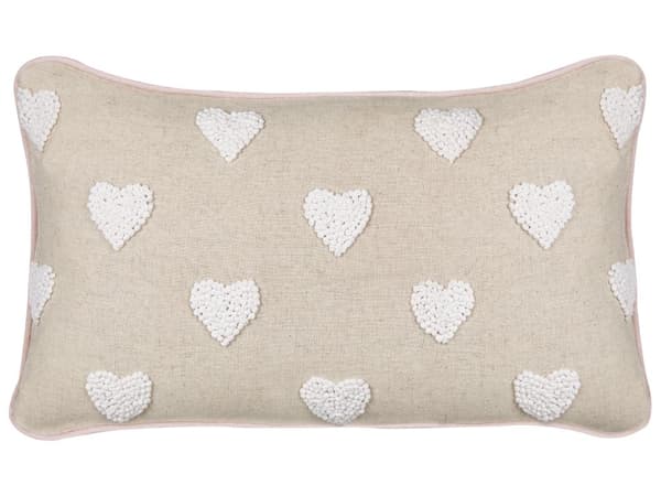 Pyntepude beige bomuld 30 x 50 cm 2 broderede hjerter i mønster