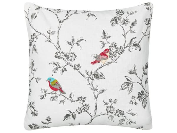 Pyntepude hvid bomuld 45 x 45 cm 2 stk. broderet fuglemønster