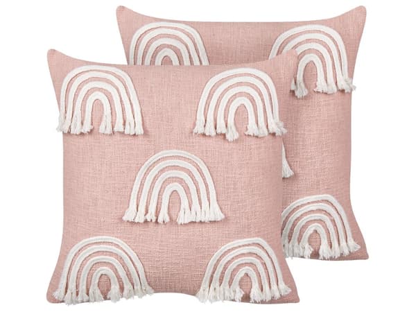 Koristetyyny pastellipinkki puuvilla 45 x 45 cm 2 kpl kirjailtu sateenkaari kuvio
