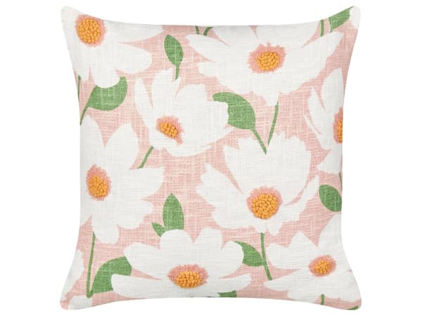 Sæt med 2 puder lyserød bomuld 45 x 45 cm blomstermønster frynsede håndlavet aftageligt betræk med fyld Boho stil