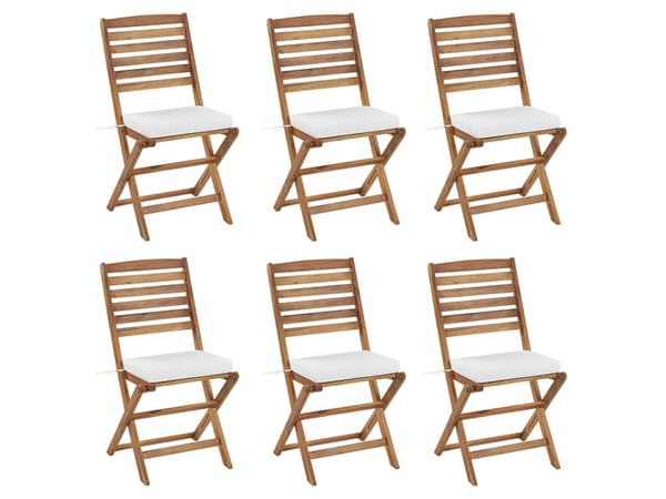 Hynde til havestole Hvid Polyester Skum 45 x 45 cm Sæt af 6 Vandafvisende Havehynder Udendørs Tykke Sædehynder til Cafestole