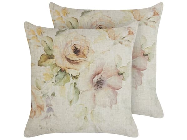 Koristetyyny beige 45 x 45 cm polyesteri 2 kpl kukkakuvio neliö käsintehty vetoketjulla boho