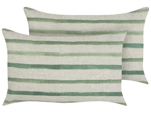 Koristetyyny beige vihreä 50 x 30 cm polyesteri 2 kpl raidallinen suorakulmainen vetoketjulla rustiikkinen