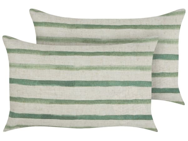 Koristetyyny beige vihreä 50 x 30 cm polyesteri 2 kpl raidallinen suorakulmainen vetoketjulla rustiikkinen