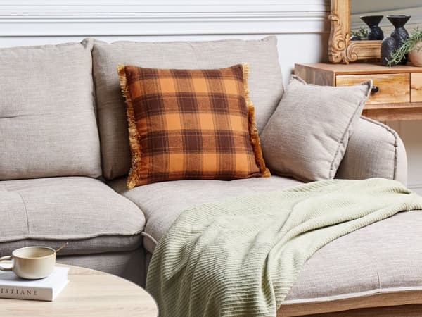 Pyntepude Orange Sort Polyester 45 x 45 cm Firkantet Sofapude til Stuen Lækre Puder til Sofaen og Sengen Pude med Gingham Mønster