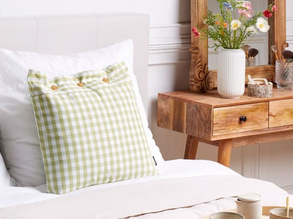 Pyntepude Beige Grøn Polyester 45 x 45 cm Firkantet Sofapude til Stuen Lækre Puder til Sofaen og Sengen Pude med Striber