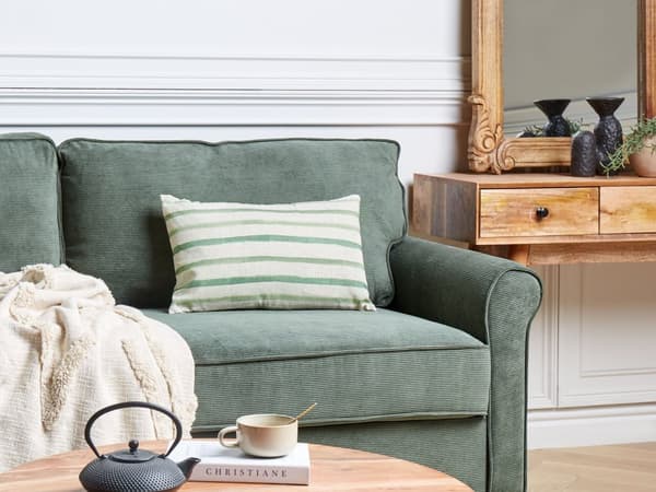 Pyntepude Beige Grøn Polyester 50 x 30 cm Aflang Sofapude til Stuen Lækre Puder til Sofaen og Sengen Gavlpude med Striber