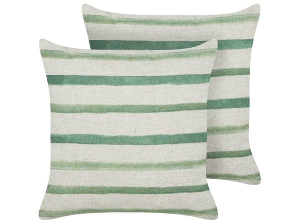 Pyntepude Beige Grøn Polyester 45 x 45 cm Sæt af 2 Firkantede Sofapuder til Stuen Lækre Puder til Sofaen og Sengen Puder med Striber