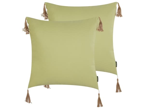 Pyntepude Grøn Polyester 45 x 45 cm Sæt af 2 Firkantede Sofapuder til Stuen Lækre Puder til Sofaen og Sengen Puder med Kvaster