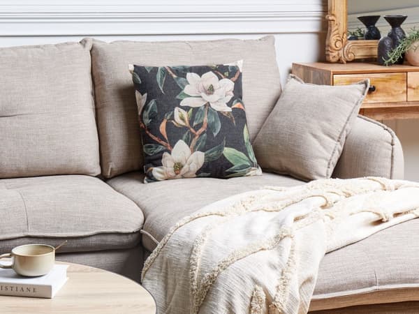 Dekorativ pude sort 45 x 45 cm polyester blomstermønster firkantet håndlavet med lynlås boho
