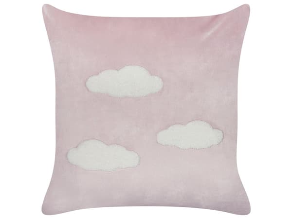 Sæt med 2 pyntepuder i lyserød velour 45 x 45 cm 2 stk. broderet sky-mønster børnepuder