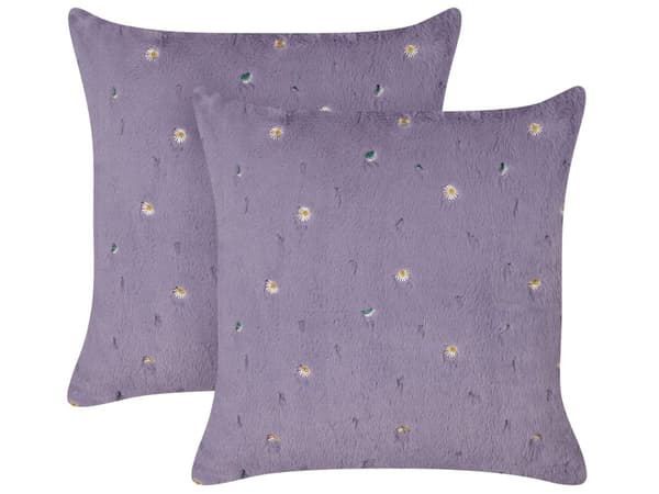 Koristetyyny violetti polyesteri 45 x 45 cm 2 kpl kirjailtu kukka kuvio