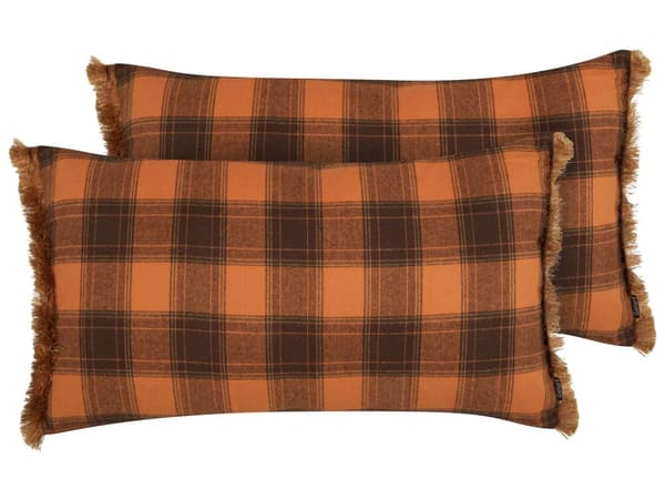 Koristetyyny oranssi/musta 40 x 70 cm 2 kpl ruudullinen hapsullinen retro tyyli