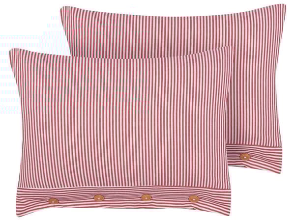 Koristetyyny punainen/valkoinen puuvilla kangas 40 x 60 cm 2 kpl raidallinen napeilla retro tyyli