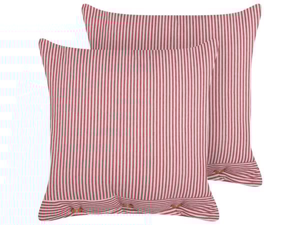 Sæt med 2 pyntepuder i rød og hvid bomuld 45 x 45 cm Stribet mønster knapper Retro dekor tilbehør Soveværelse Stue