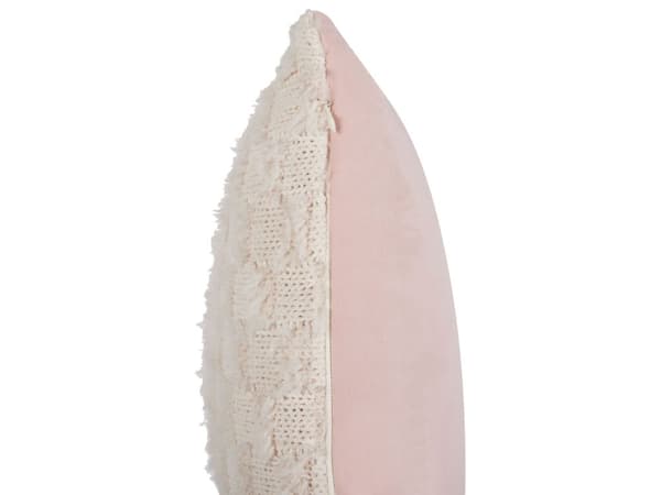 Sæt med 2 Pyntepuder Beige Stof 45 x 45 cm Ensfarvet Mønster Strikket Betræk Stil Tekstil Stue
