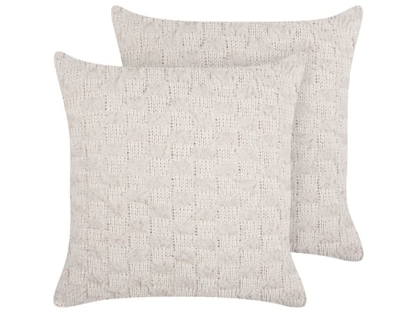 Sæt med 2 Pyntepuder Beige Stof 45 x 45 cm Ensfarvet Mønster Strikket Betræk Stil Tekstil Stue