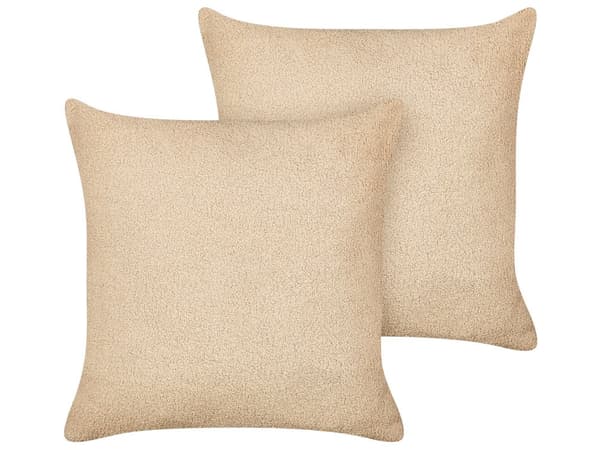 Sæt med 2 dekorative puder sandbeige Boucle 45 x 45 cm vævet aftagelig med lynlås boho dekoration