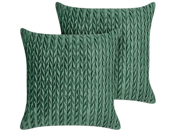 Sæt med 2 pyntepuder Grøn Polyester 45 x 45 cm Flettet struktur Aftageligt pudebetræk Dekoration Tilbehør Stue Soveværelse
