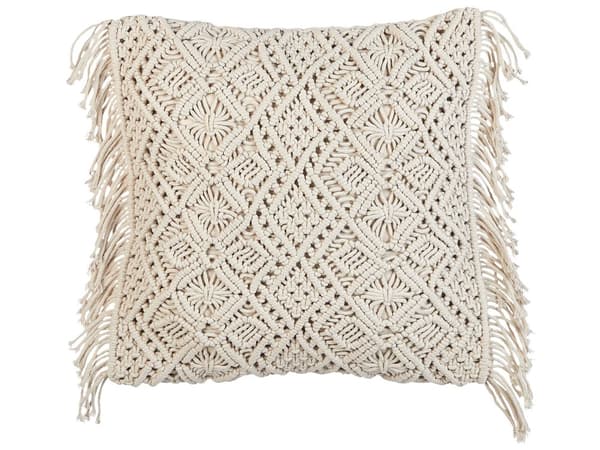 Koristetyyny beige puuvilla 45 x 45 cm 2 kpl setti makramee hapsut boho tyyli