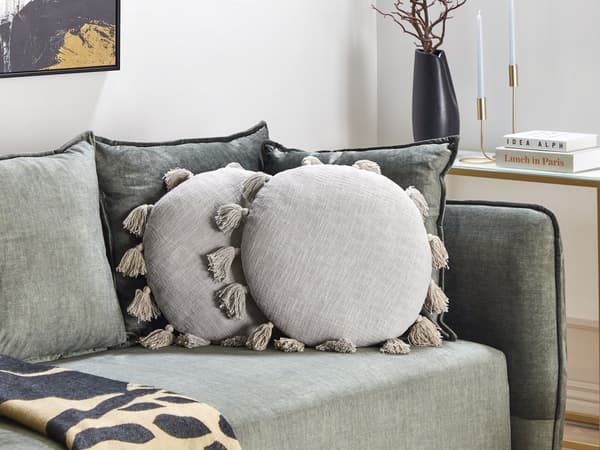 Pyntepude Grå Bomuld ø 45 cm Sæt af 2 Runde Sofapuder til Stuen Lækre Puder til Sofaen og Sengen Pude Design Bomuldspuder