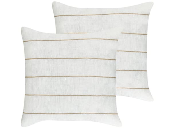 Koristetyyny valkoinen/beige pellava kangas 50 x 50 cm 2 kpl setti raidallinen kuvio