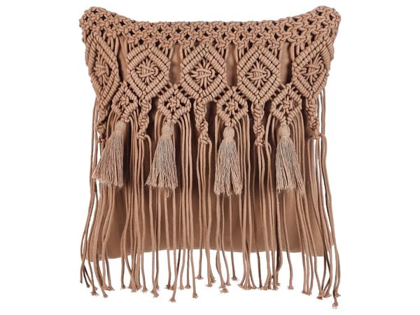 Sæt med 2 puder brun makramé i bomuld 45 x 45 cm med kvaster Boho Retro Stil boligtilbehør