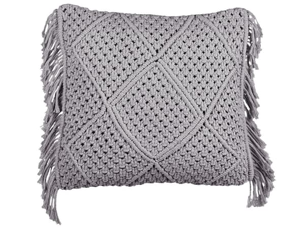 Sæt med 2 puder grå makramé i bomuld 45 x 45 cm med kvaster Boho Retro Stil boligtilbehør