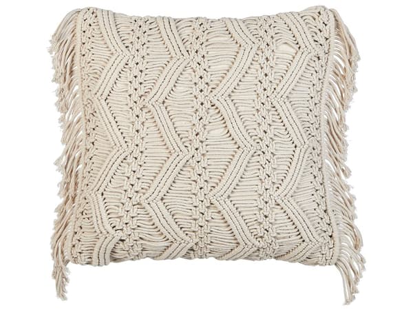 Koristetyyny vaalea beige puuvilla 45 x 45 cm käsintehty 2 kpl setti hapsut makramee neliö boho tyyli