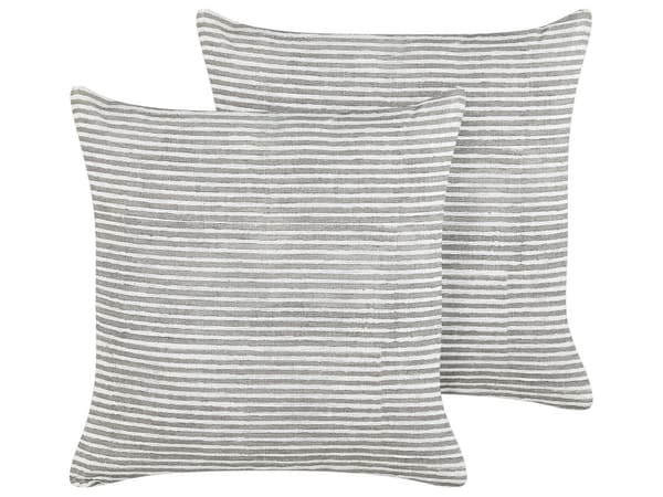 Sæt med 2 pyntepuder i grå og hvid hør bomuld 50 x 50 cm med stribet mønster dekorativt tilbehør stue værelse
