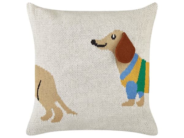 Pyntepude Beige Bomuld 45 x 45 cm Sæt af 2 Firkantede Puder med Hunde til Børneværelset Børnepuder til Sengen