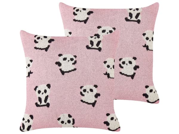 Pyntepude Lyserød Hvid Bomuld 45 x 45 cm Sæt af 2 Firkantede Sofapuder til Stuen Lækre Puder til Sofaen og Sengen Puder med Pandaer