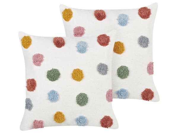 Sæt med 2 pyntepuder flerfarvet bomuld 45 x 45 cm polkaprikket børneværelse maskinvaskbar moderne stil