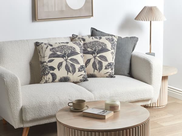 Sæt med 2 pyntepuder beige grå bomuld 45 x 45 cm blomstermønster kvadratisk maskinvaskbar moderne stil