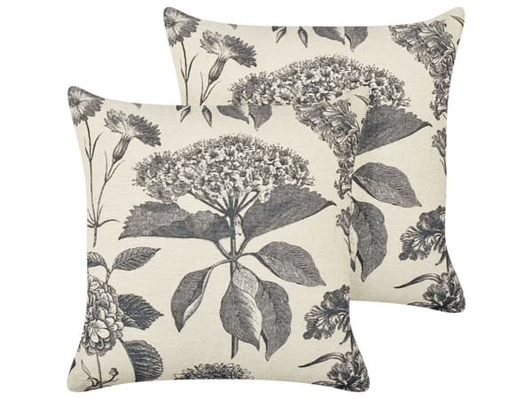 Sæt med 2 pyntepuder beige grå bomuld 45 x 45 cm blomstermønster kvadratisk maskinvaskbar moderne stil