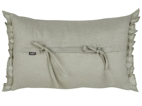 Sæt med 2 dekorative puder i lysegrå hør 30 x 45 cm med frynser og sløjfer Stue Værelse