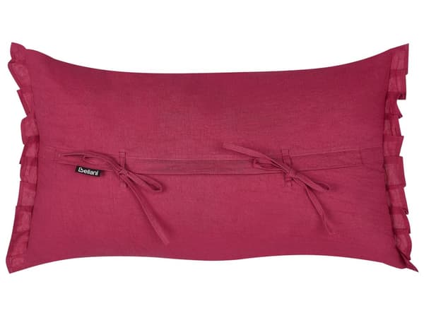 Sæt med 2 dekorative puder i rød hør 30 x 45 cm med frynser og sløjfer Stue Værelse