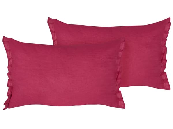 Sæt med 2 dekorative puder i rød hør 30 x 45 cm med frynser og sløjfer Stue Værelse