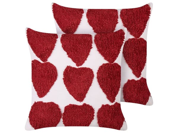 Koristetyyny valkoinen punainen 45 x 45 cm puuvilla 2 kpl tuftattu geometrinen kuvio lasten moderni