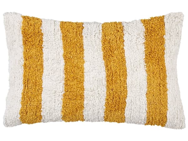 Dekorativ pude hvid gul 30 x 50 cm bomuld polyesterfyld 2 dele stribet tuftet moderne stil