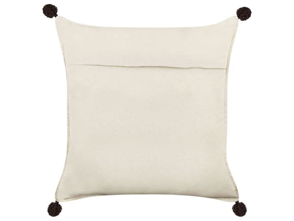 2 dekorative puder i lys beige bomuld 45 x 45 cm med flerfarvede kvaster stue opholdsrum soveværelse